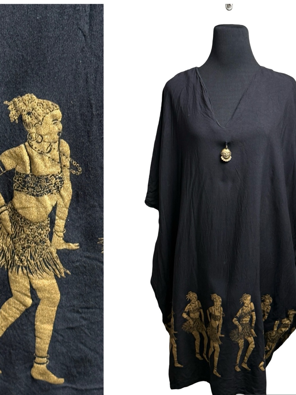 Vintage Dress Black Magic Queen Nefertiti Kaftan OS Egyptian Luau Cover Up Lagen